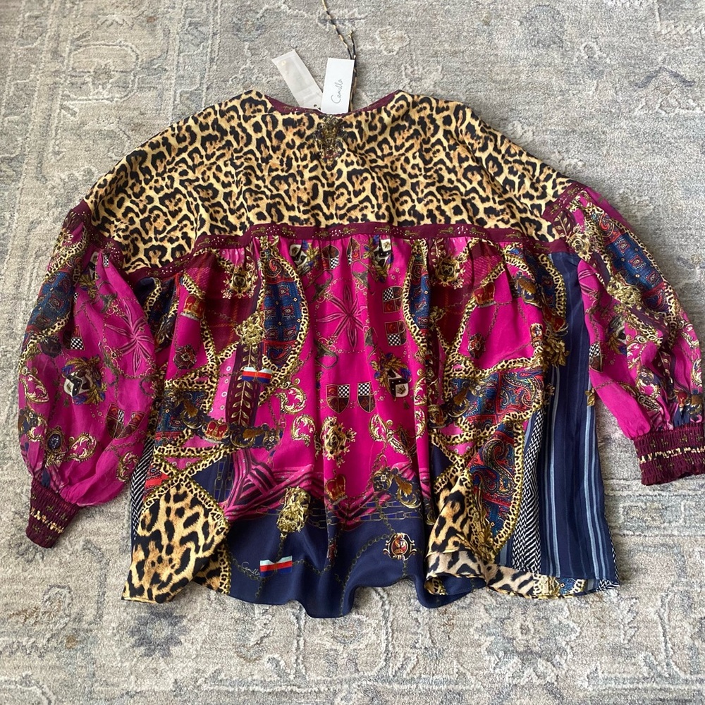 NWT Camilla Women's Blouson Blouse with NeckTie Dining Hall Darling Red Silk Top - Picture 10 of 10
